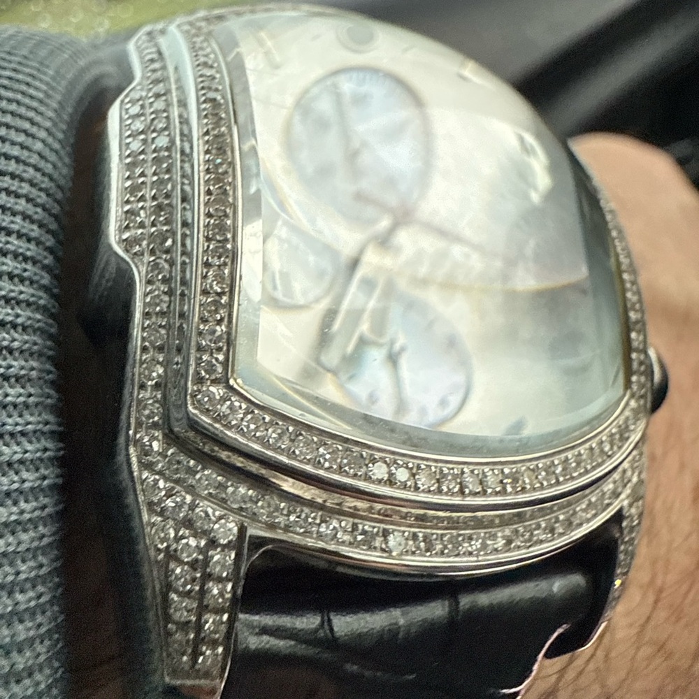 Luxury Silver Watch with Black Leather Strap